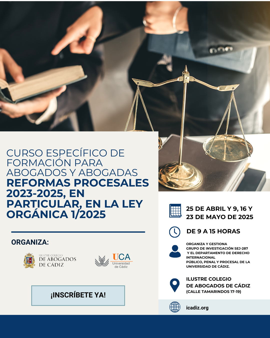 Curso de Formación sobre Reformas Procesales 2023-2025 y la Ley Orgánica 1/2025 en Cádiz
